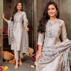 Cream Handwork Embroidered Viscose Salwar Suit