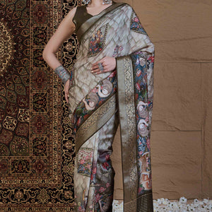 Light Green Floral Printed Viscose Saree