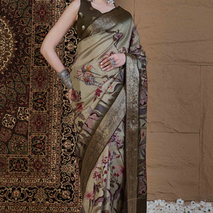 Light Green Floral Printed Viscose Saree