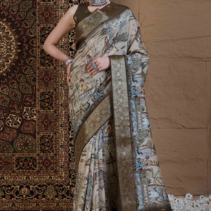 Light Green Floral Printed Viscose Saree