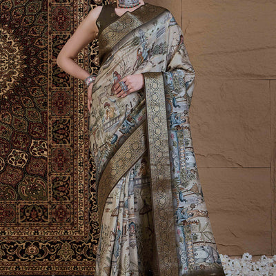 Light Green Floral Printed Viscose Saree