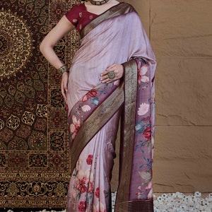 Light Mauve Floral Printed Viscose Saree