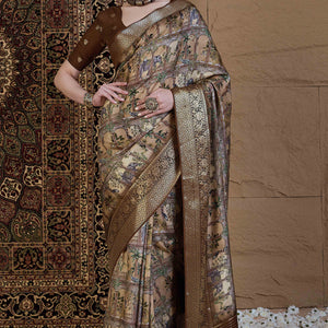 Light Brown Abstract Print Printed Viscose Saree