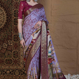 Lavender Floral Printed Viscose Saree