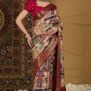 Multicolor Abstract Print Printed Viscose Saree