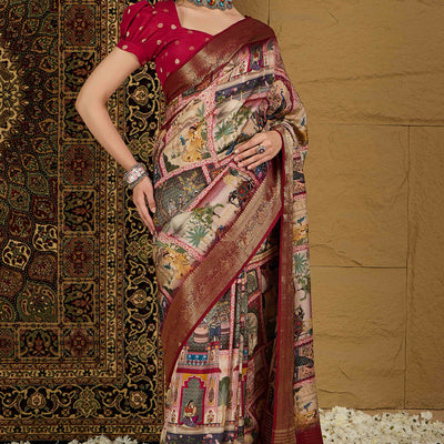 Multicolor Abstract Print Printed Viscose Saree