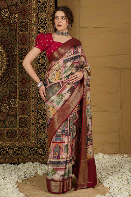 Multicolor Abstract Print Printed Viscose Saree