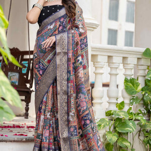Multicolor Abstract Print Printed Viscose Saree