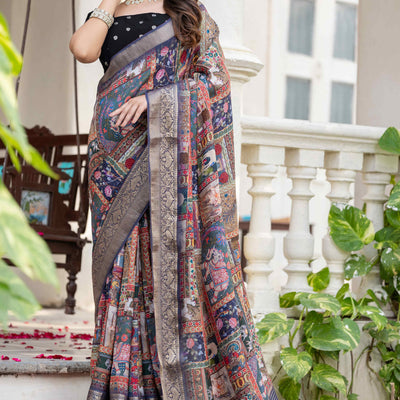 Multicolor Abstract Print Printed Viscose Saree