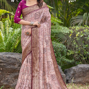 Light Pink Geometric Printed Viscose Saree