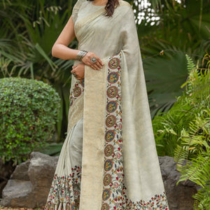 Light Green Floral Printed Viscose Saree