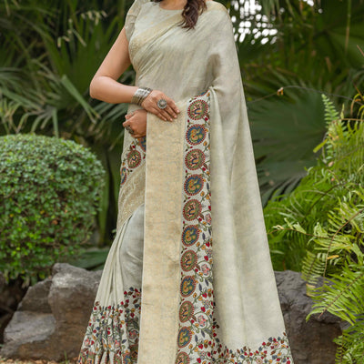 Light Green Floral Printed Viscose Saree