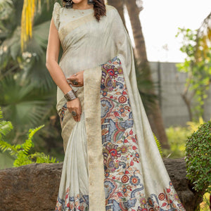 Light Green Floral Printed Viscose Saree