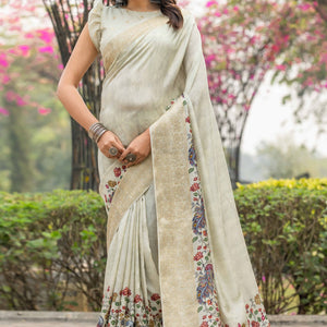 Light Green Floral Printed Viscose Saree