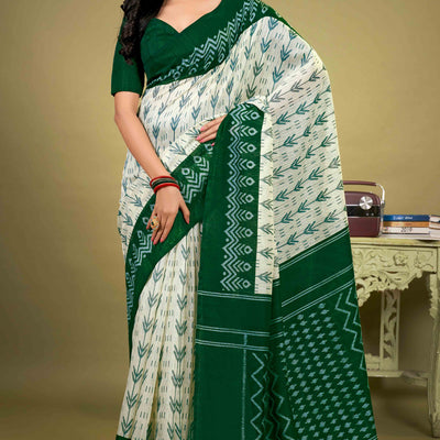 green-ikkat-printed-cotton-slub-saree