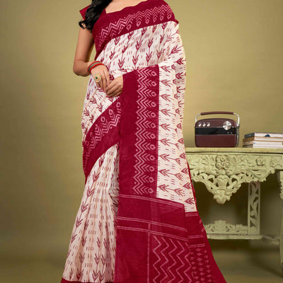 Maroon Ikkat Printed Cotton Slub Saree