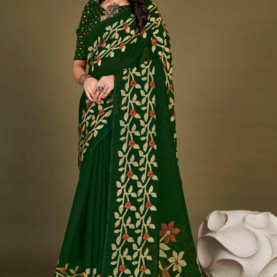 green-floral-printed-cotton-slub-saree