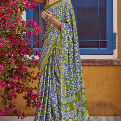 green-blue-floral-ajrakh-printed-satin-saree-with-tassels-7
