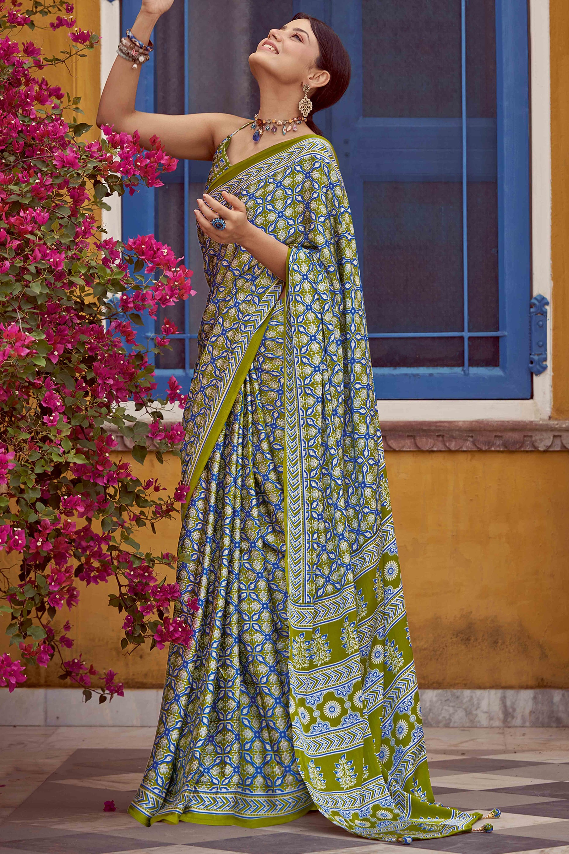 green-blue-floral-ajrakh-printed-satin-saree-with-tassels-7