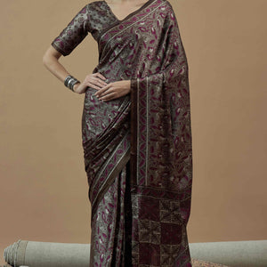 grey-magenta-ajrakh-printed-satin-saree-with-tassels
