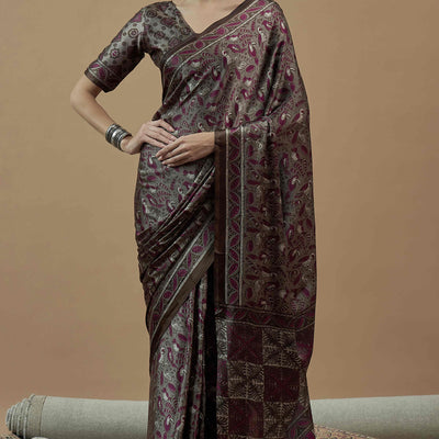 grey-magenta-ajrakh-printed-satin-saree-with-tassels