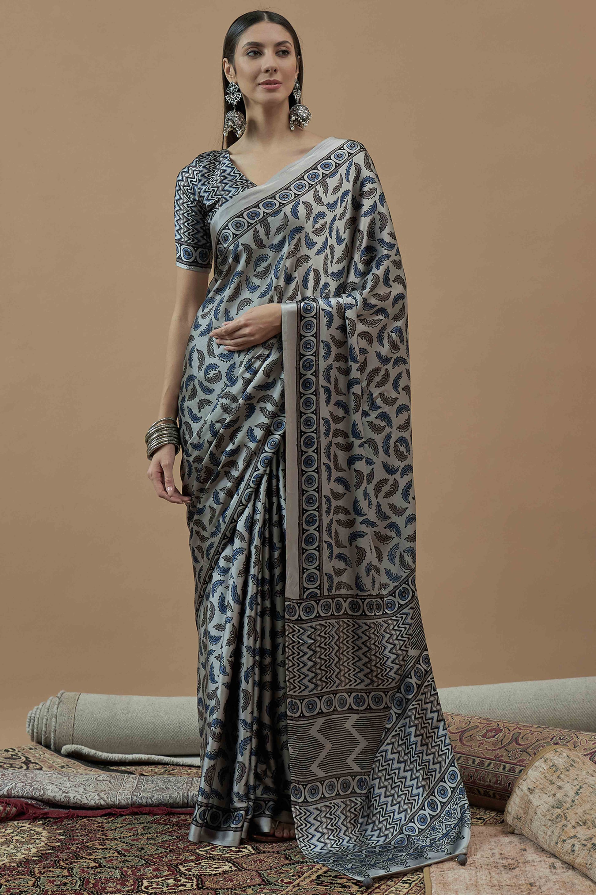 grey-ajrakh-printed-satin-saree-with-tassels-8