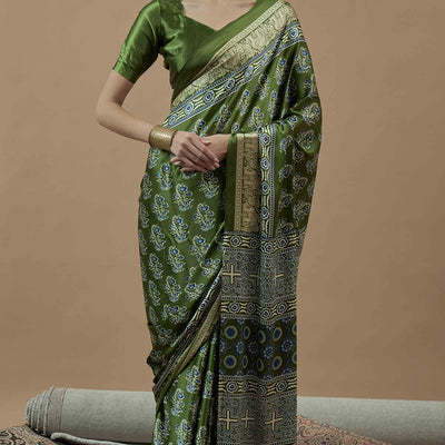 green-floral-ajrakh-printed-satin-saree-with-tassels-17