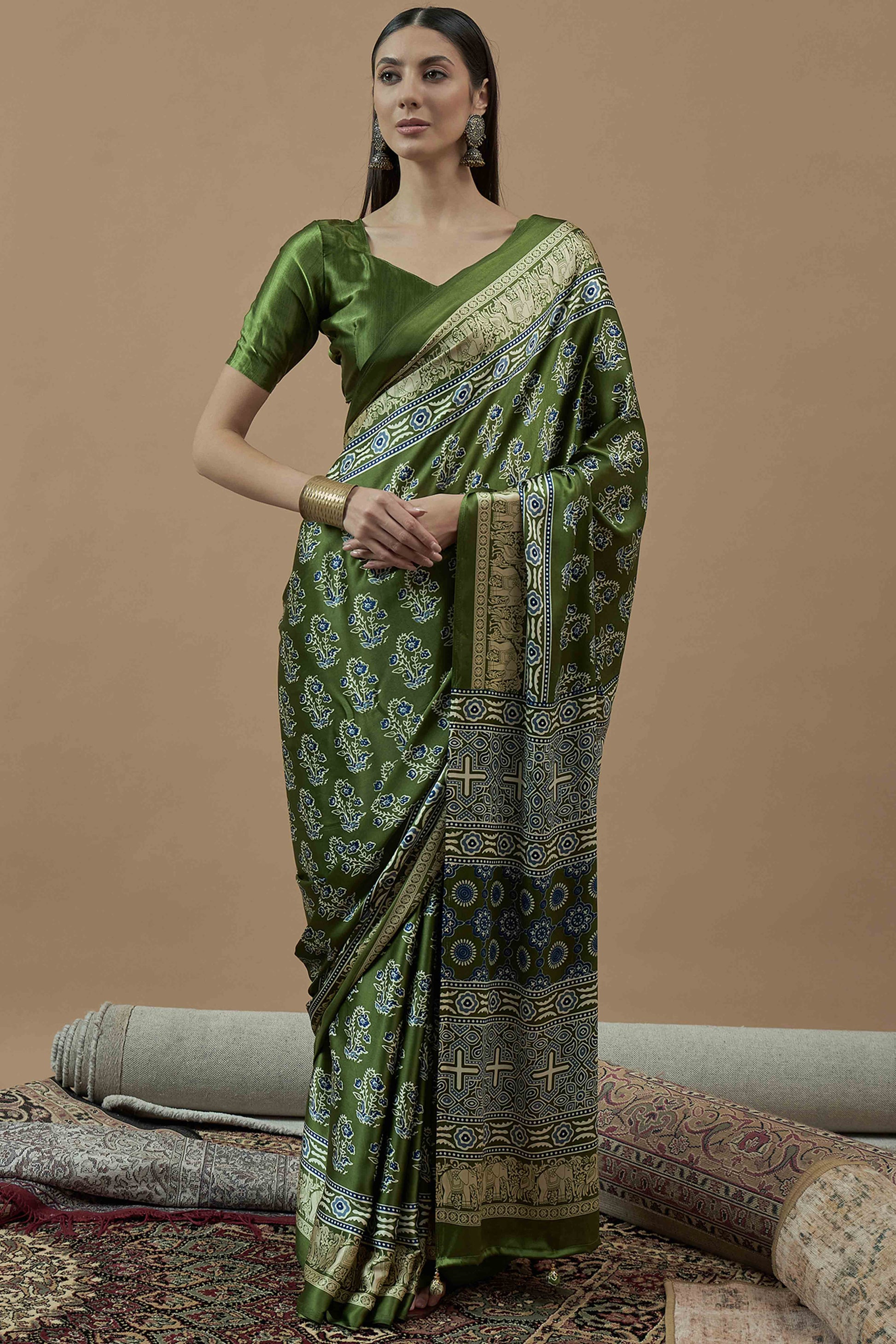 green-floral-ajrakh-printed-satin-saree-with-tassels-17