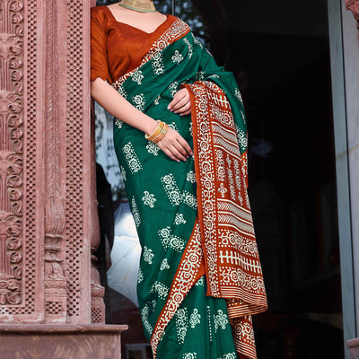 green-rust-printed-bhagalpuri-silk-saree