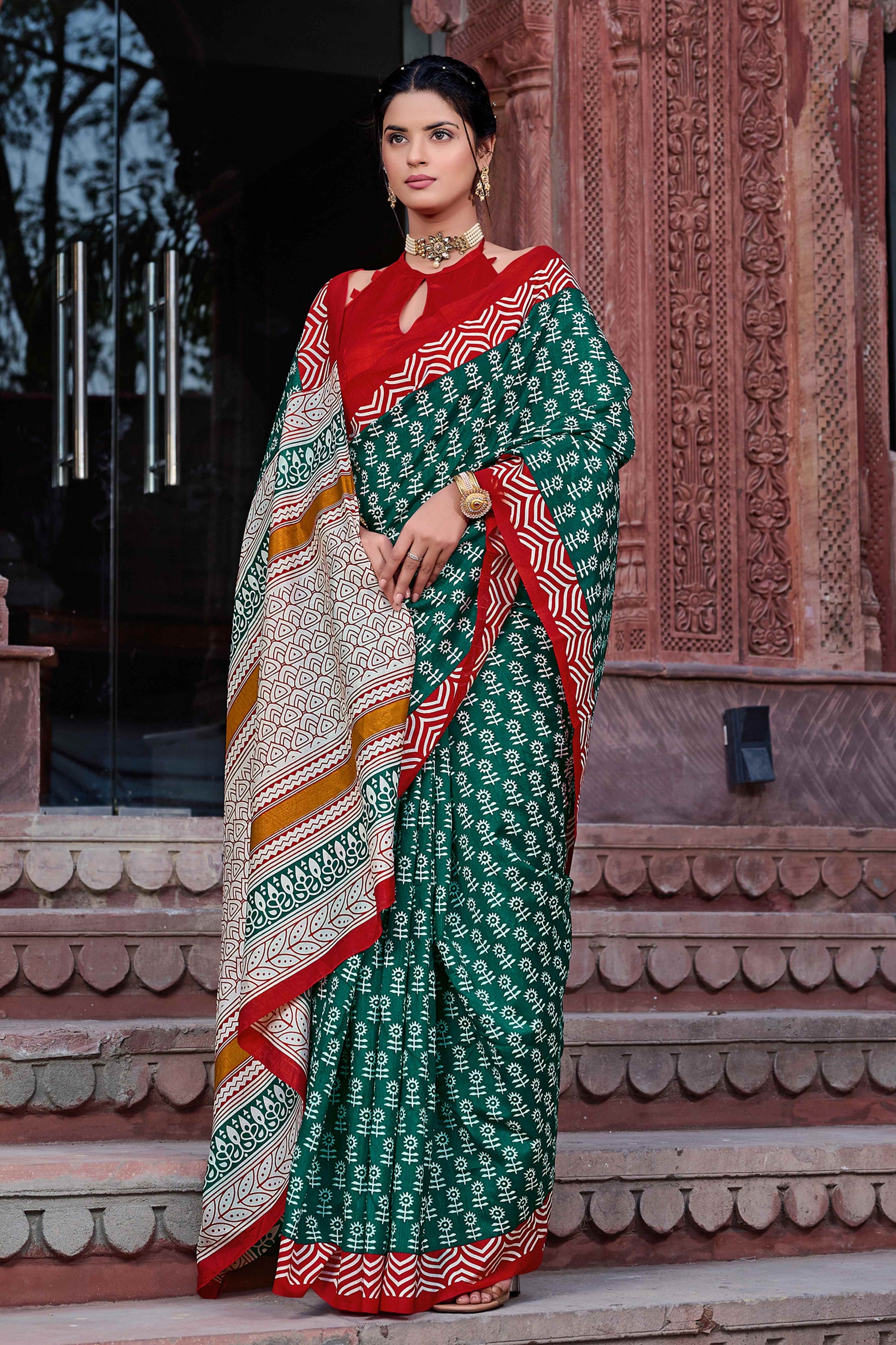 green-red-printed-bhagalpuri-silk-saree