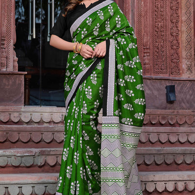 green-black-printed-bhagalpuri-silk-saree