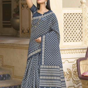 Grey Printed Bhagalpuri Silk Saree