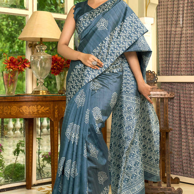 grey-floral-printed-bhagalpuri-silk-saree