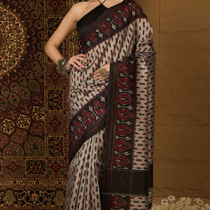Grey Printed Bhagalpuri Silk Saree