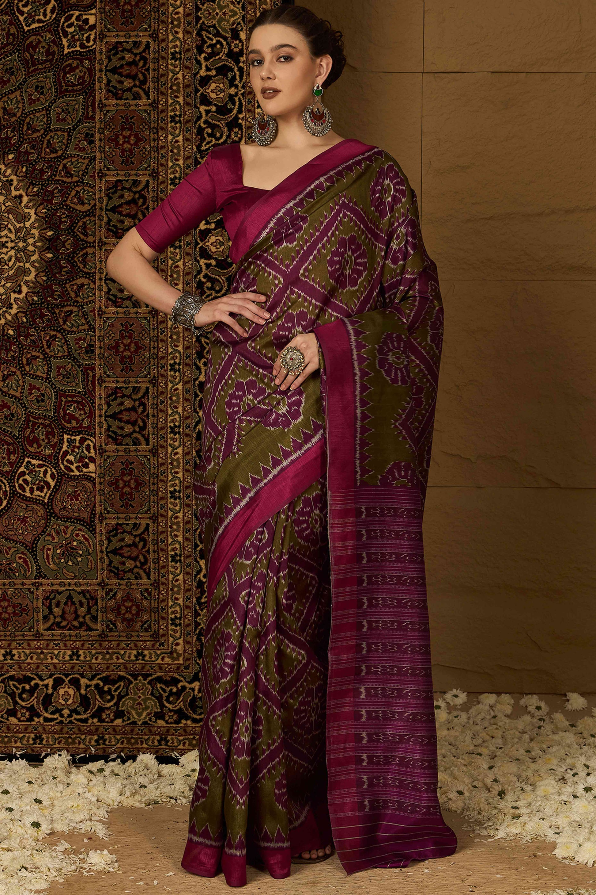 green-purple-floral-printed-bhagalpuri-silk-saree