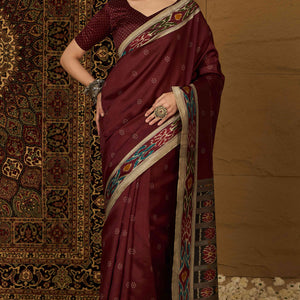 Maroon Printed Bhagalpuri Silk Saree