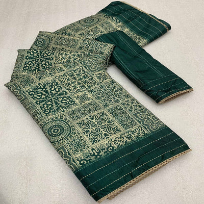green-ajrakh-printed-tussar-silk-saree