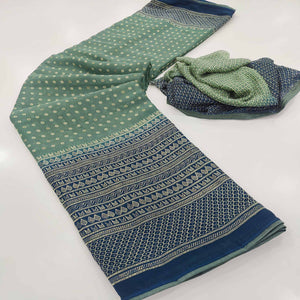 Dusty Green Foil Printed Georgette Saree