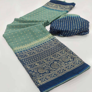 Dusty Green Foil Printed Georgette Saree