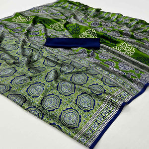 green-ajrakh-printed-satin-saree