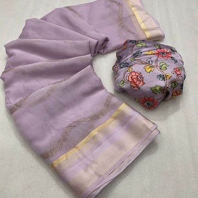 Light Lavender Foil Printed Chiffon Saree