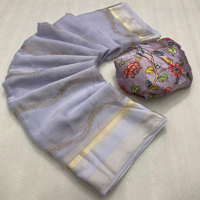 Light Violet Foil Printed Chiffon Saree