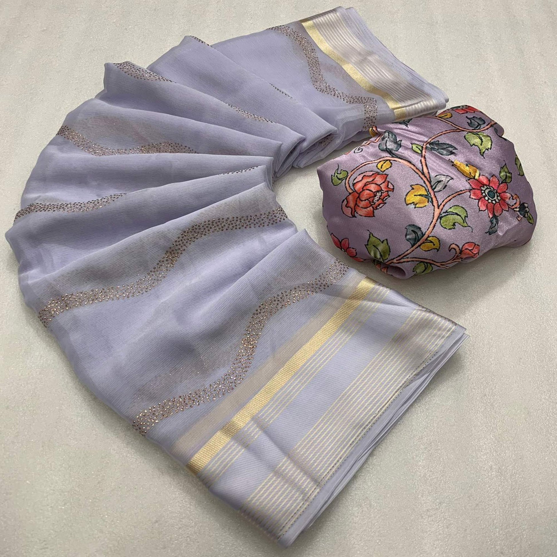 Light Violet Foil Printed Chiffon Saree