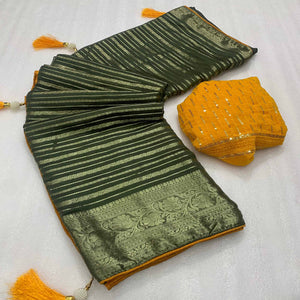 green-woven-georgette-saree-with-tassels-5