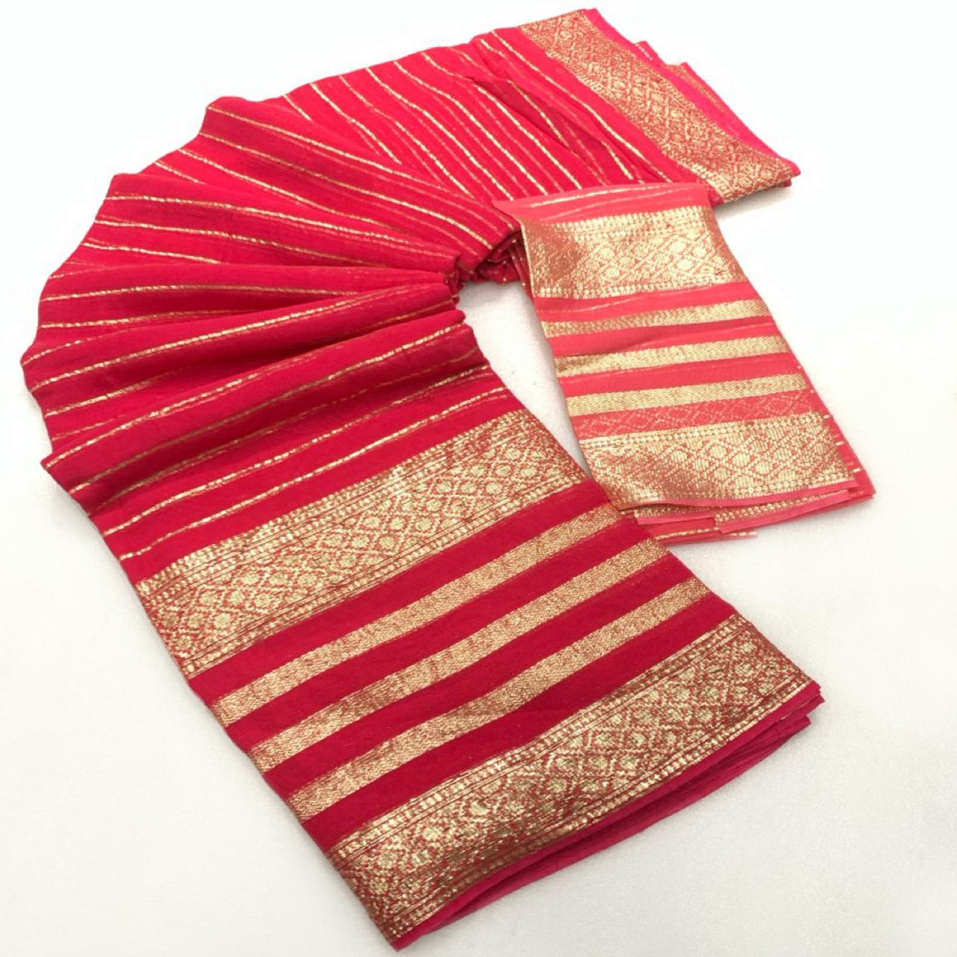 Gajari Pink Striped Zari Woven Viscose Saree