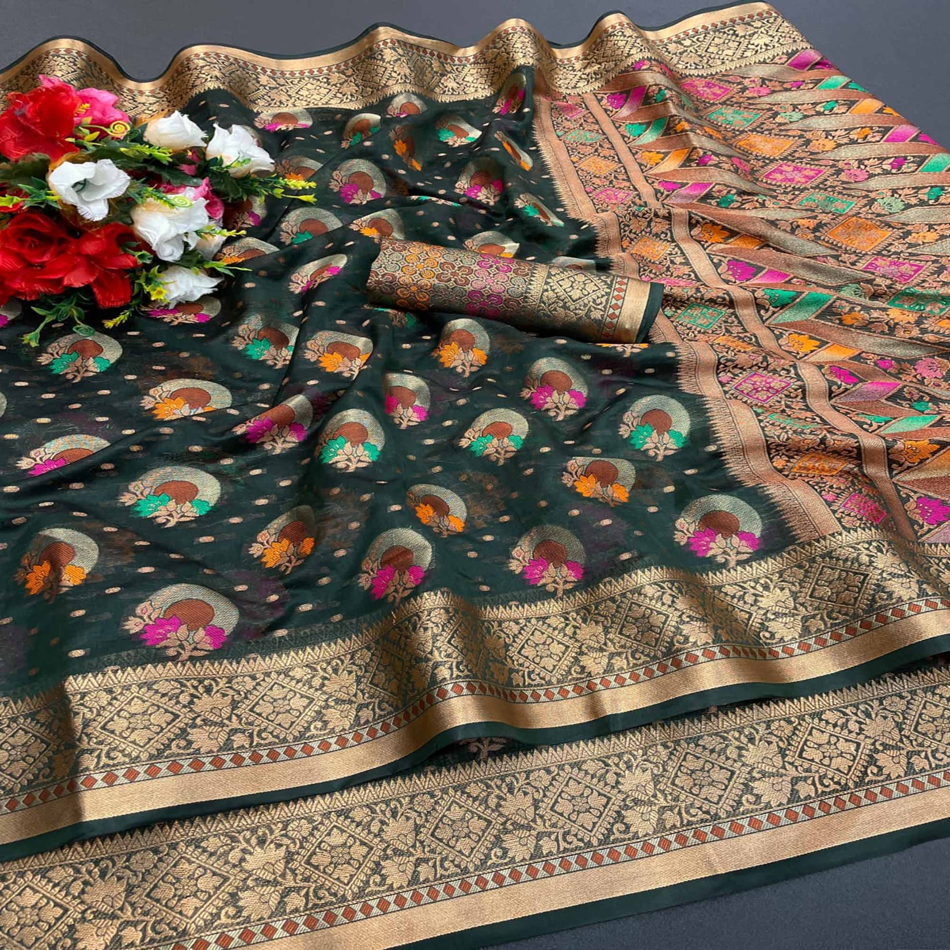 green-woven-organza-saree-with-jacquard-border