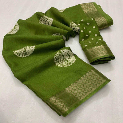 green-batik-printed-cotton-silk-saree-with-zari-border