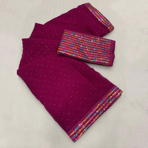 Magenta Diamond Work Georgette Saree With Sequins Lace Border