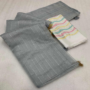 Grey Sequins Embroidered Organza Saree