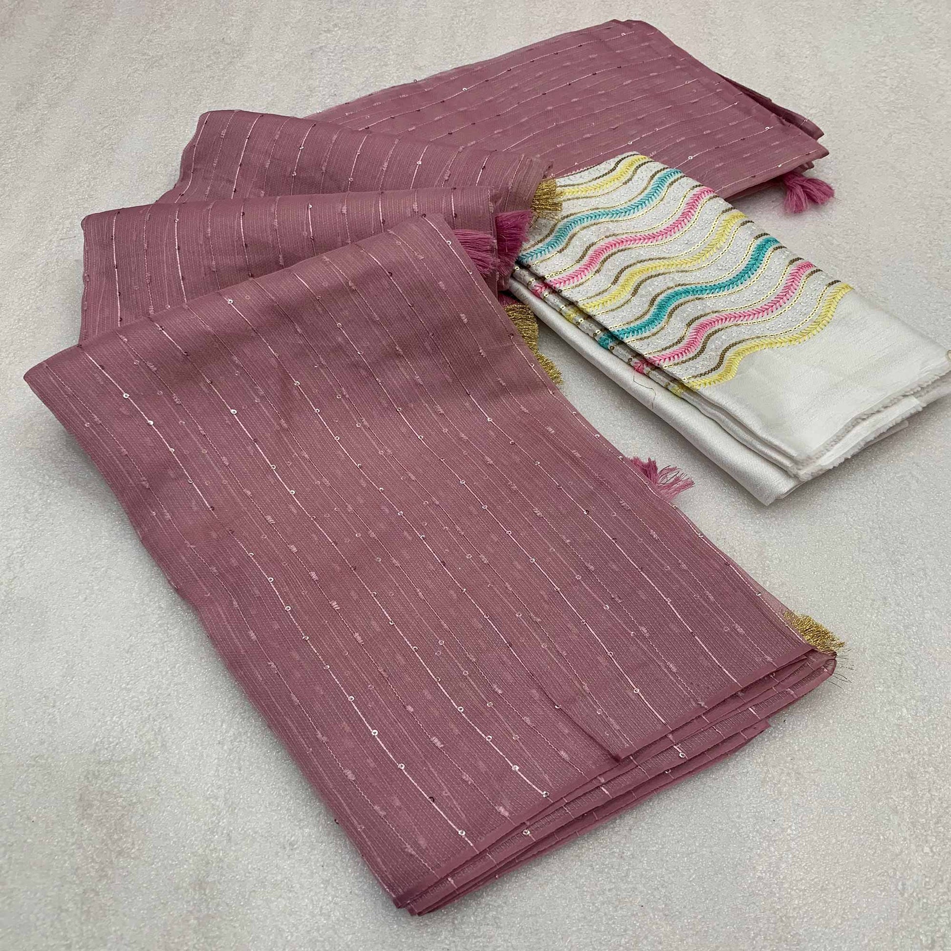 Mauve Sequins Embroidered Organza Saree